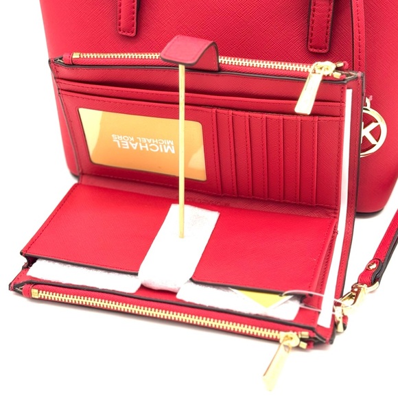 Michael Kors Jet Set Travel Extra-Small Top Zip Tote Bag & Double Zip Wallet Red - Picture 11 of 12